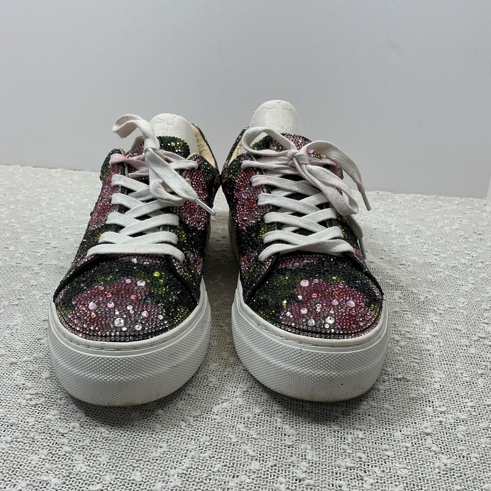 Betsey Johnson Sidny Black Sequin pink Floral Platform Sneakers Shoes size 8 - Picture 4 of 11